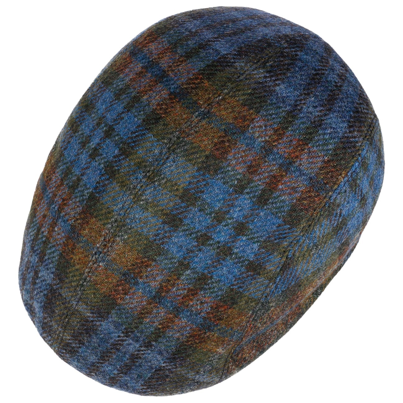 Lennart Check Shetland Flat Cap blau 7
