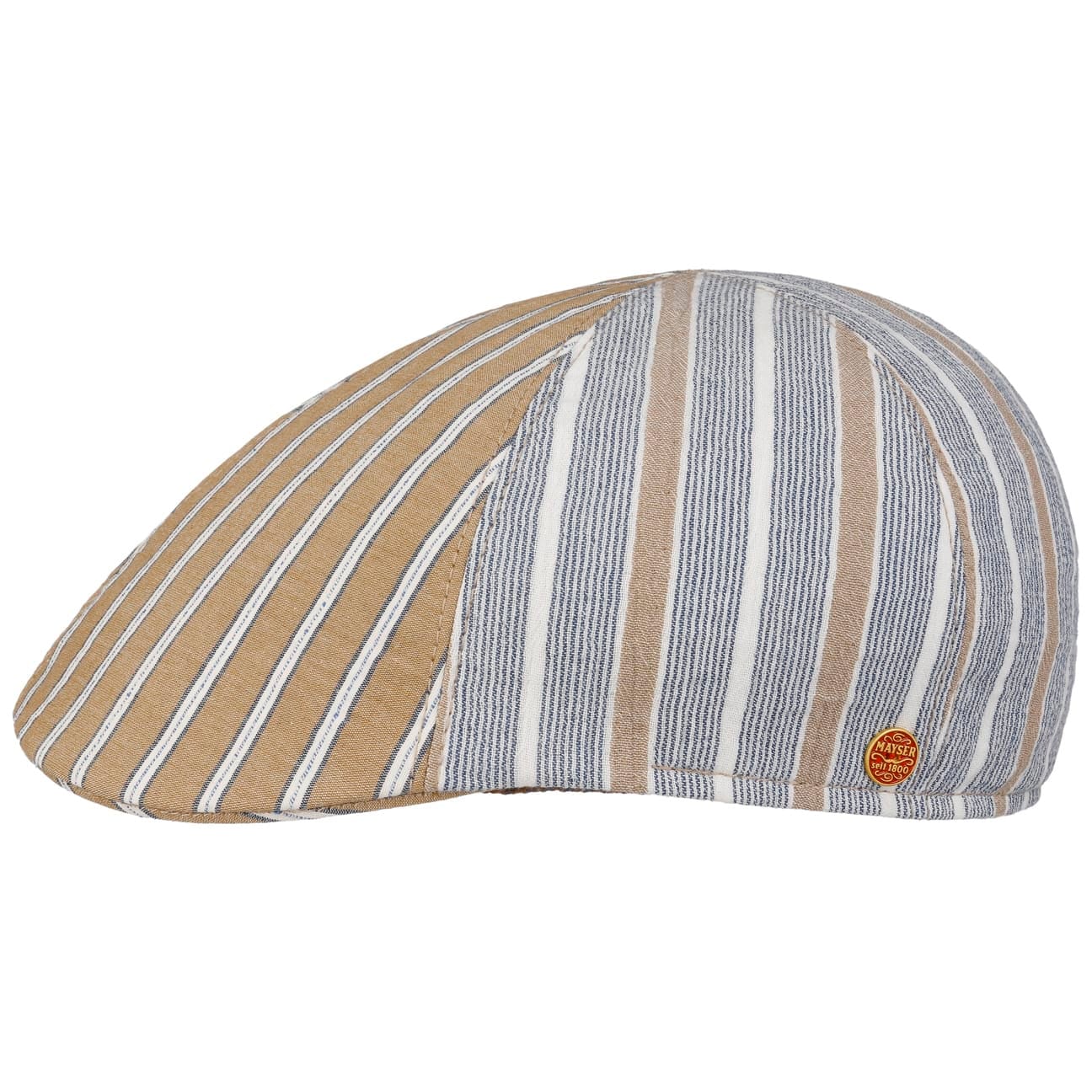Paddy Two Stripes Flat Cap i Bomull beige 1
