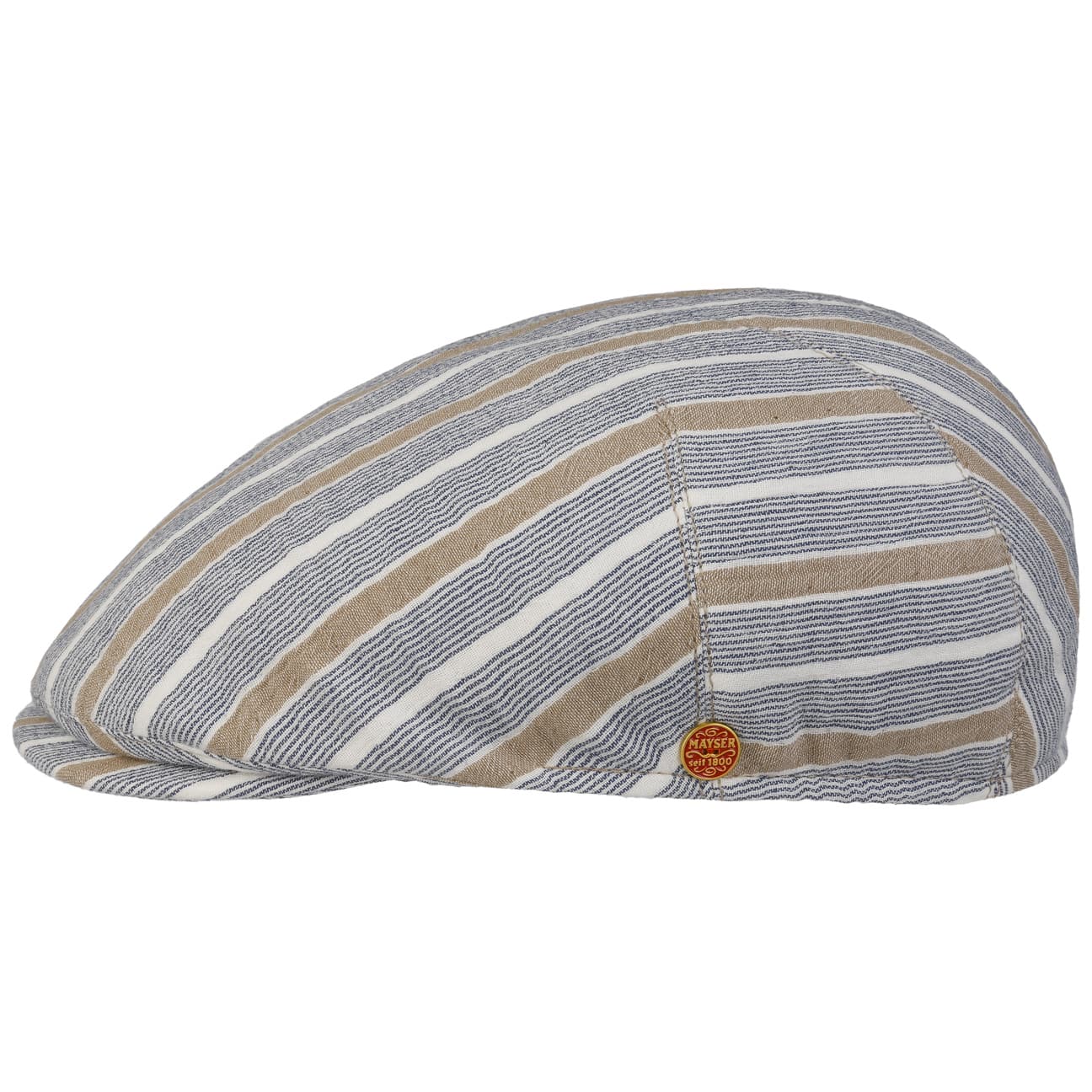 Sidney Stripes Cotton Flatcap blau-beige 1