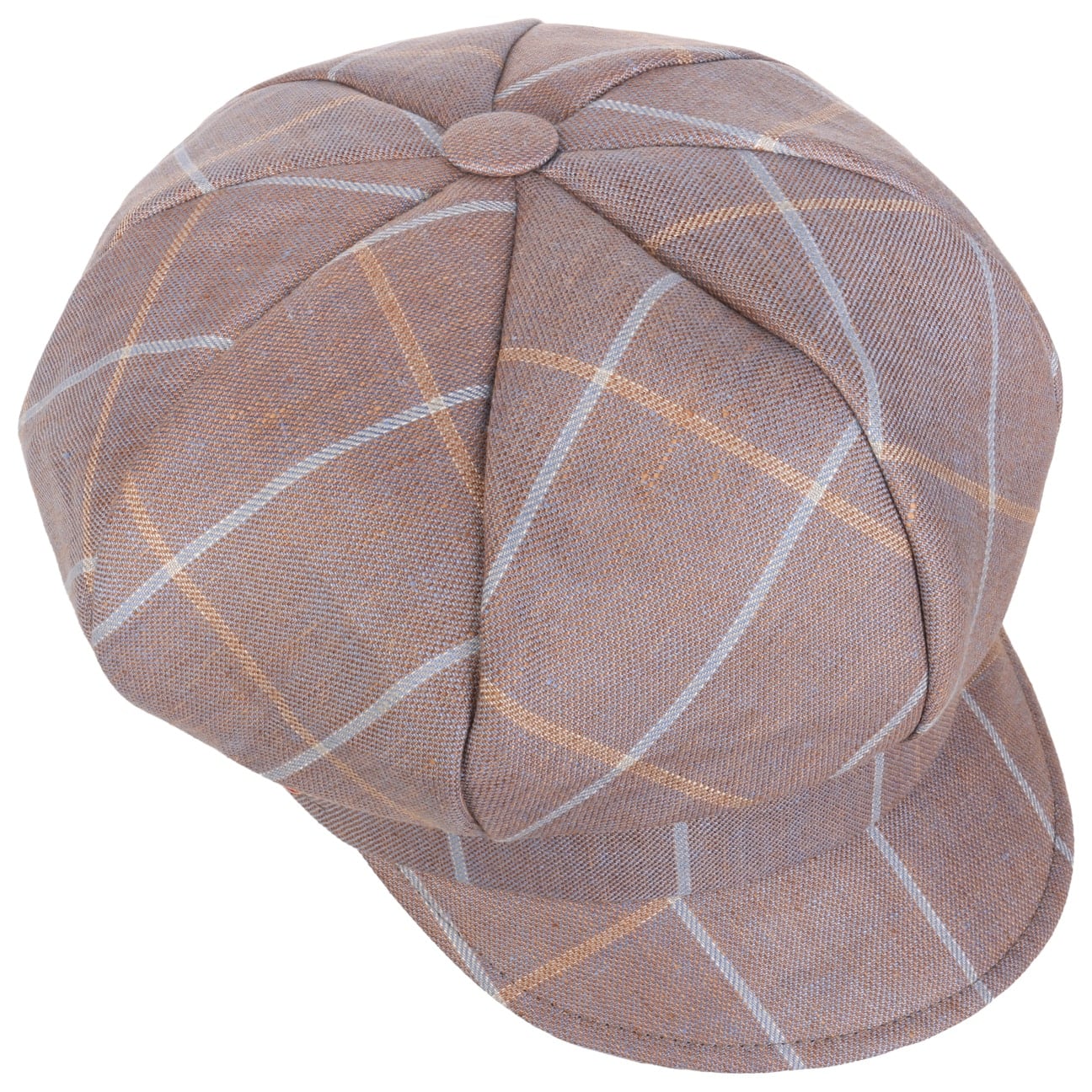 Anja Check Linen Newsboy Cap beige 2