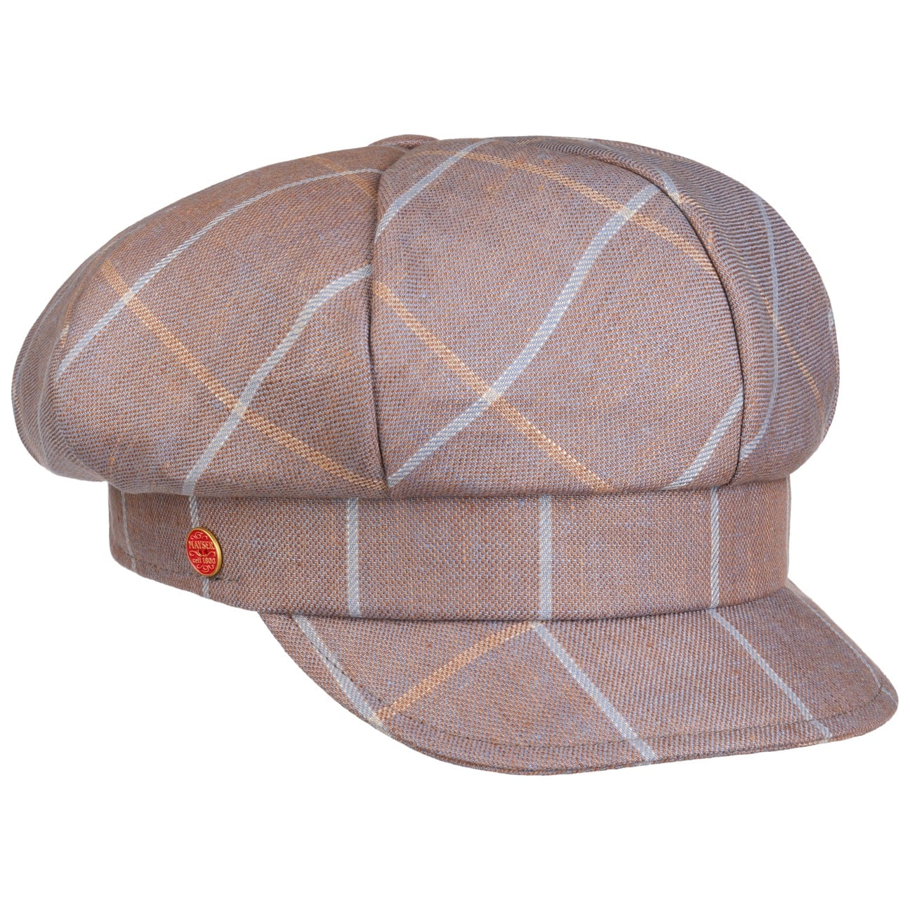 Anja Check Linen Newsboy Cap beige 1