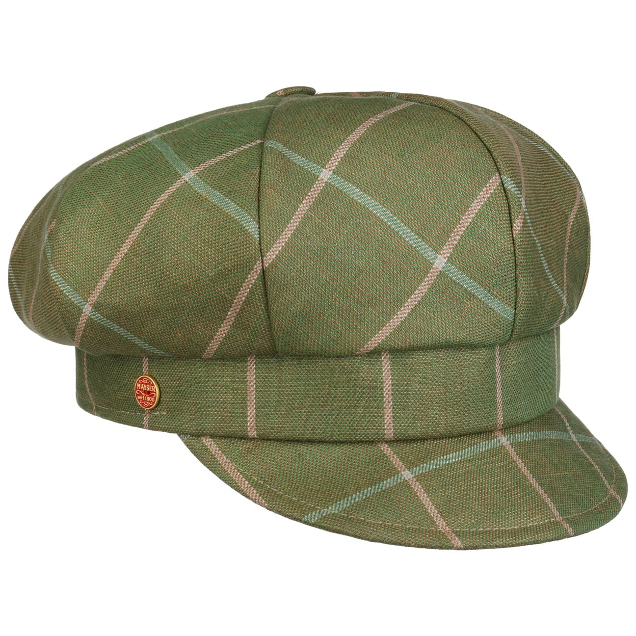 Anja Check Linen Newsboy Cap grün 5