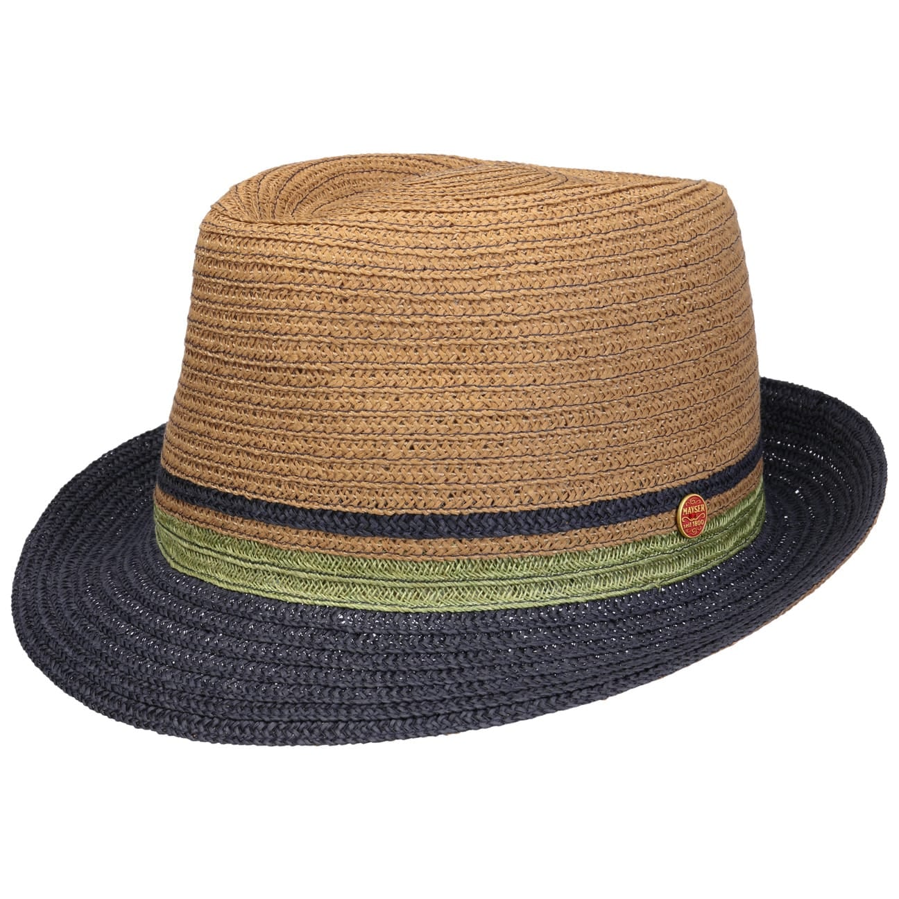 Tricolour Straw Trilby Hat natur-blau 1