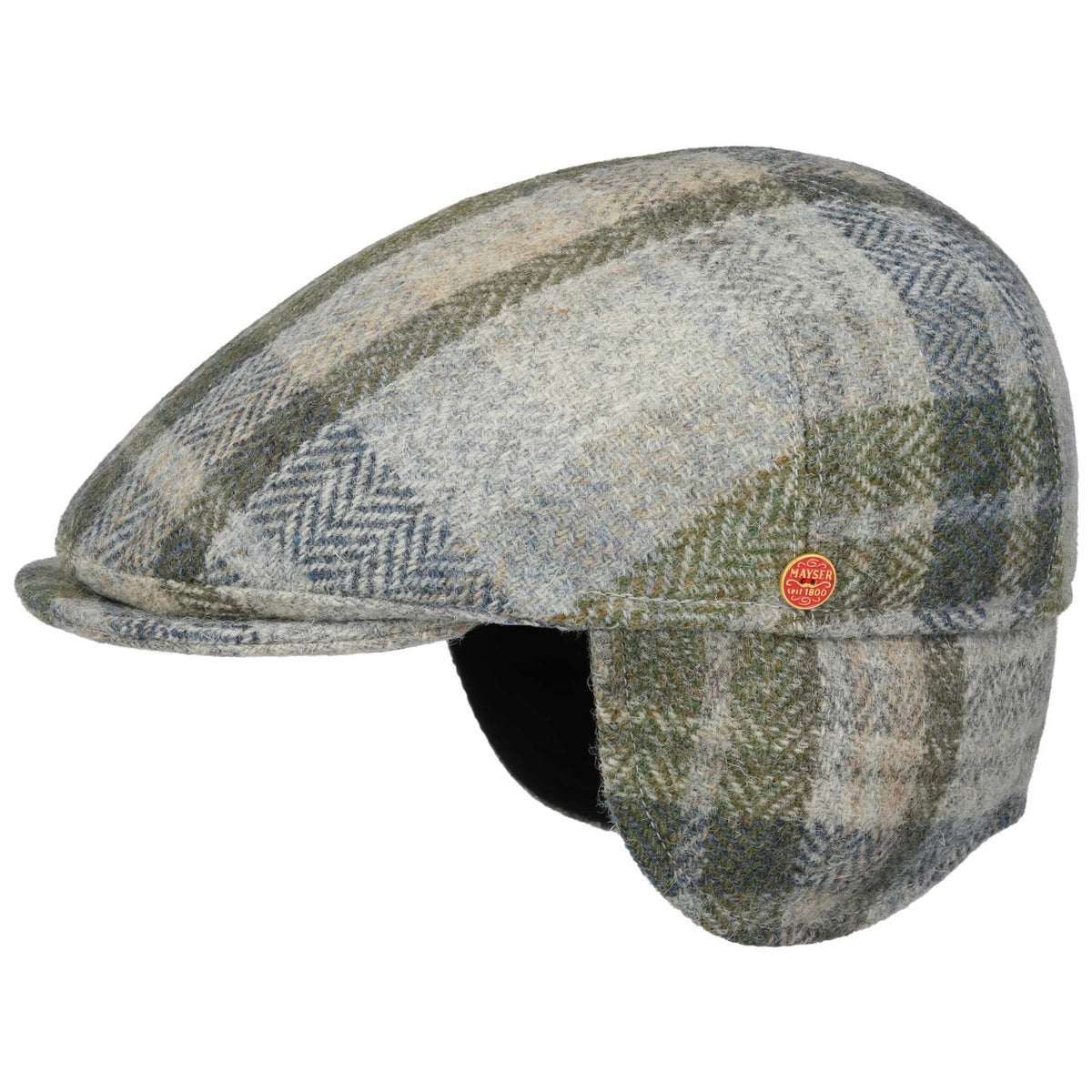 Harris Tweed Flatcap mit Ohrenklappen grün 1