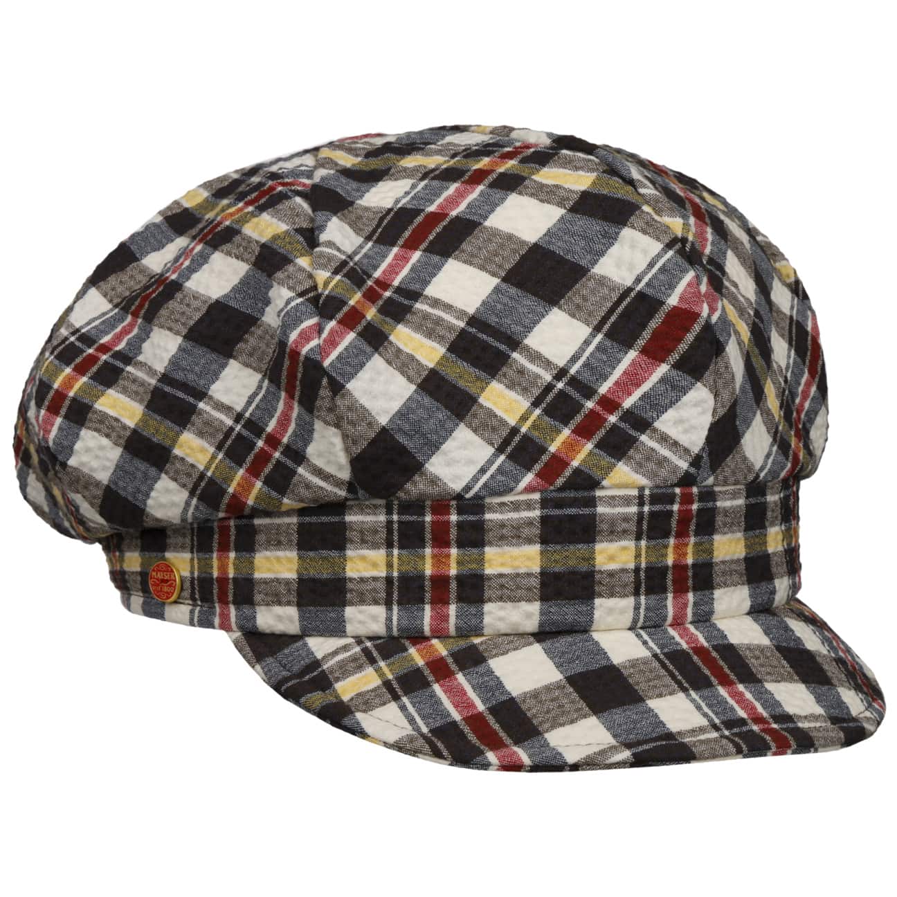 Seersucker Check Newsboy Pet blau-gelb 