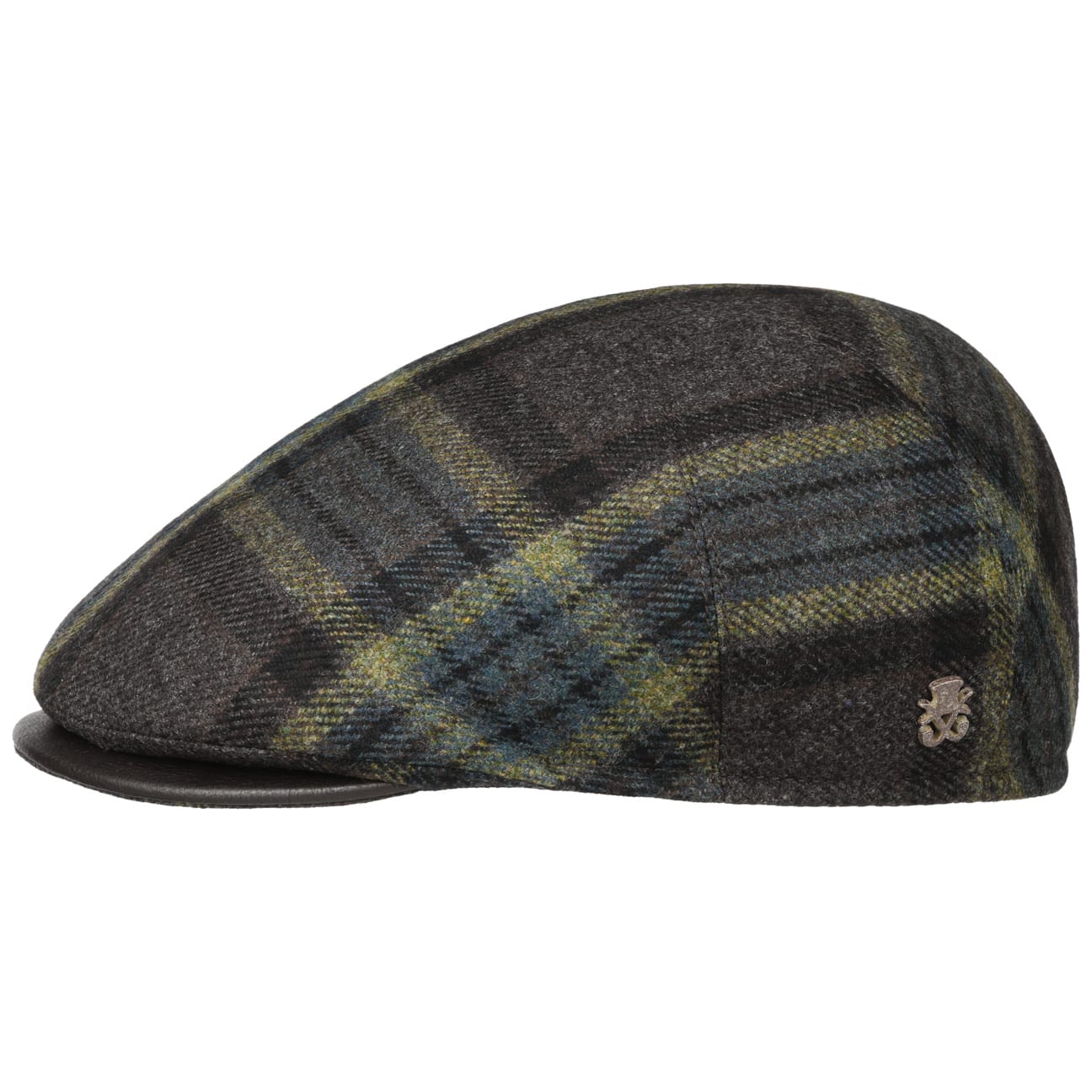 Casquette Plate à Carreaux en Laine Marzio Zechbauer taupe 