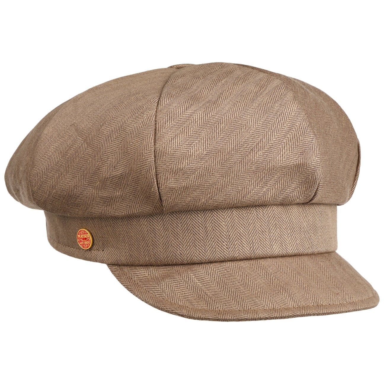 Anja Herringbone Leinen Ballonmütze beige 