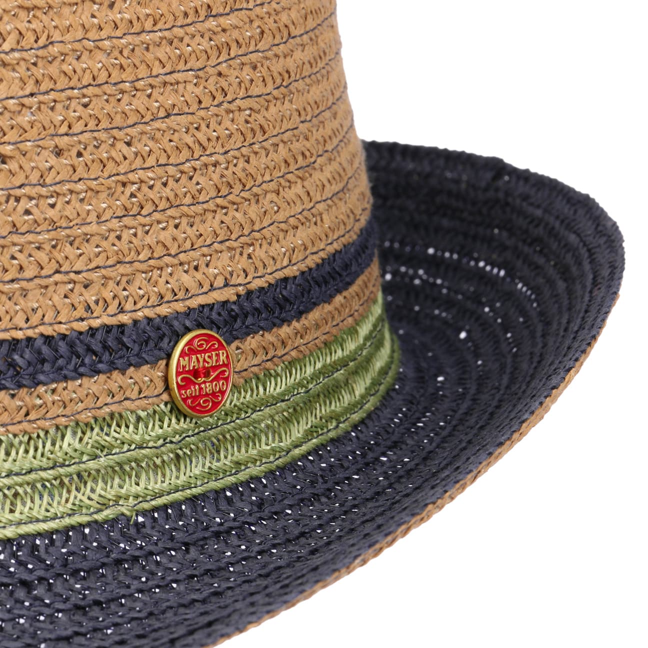 Tricolour Straw Trilby Hat natur-blau 4