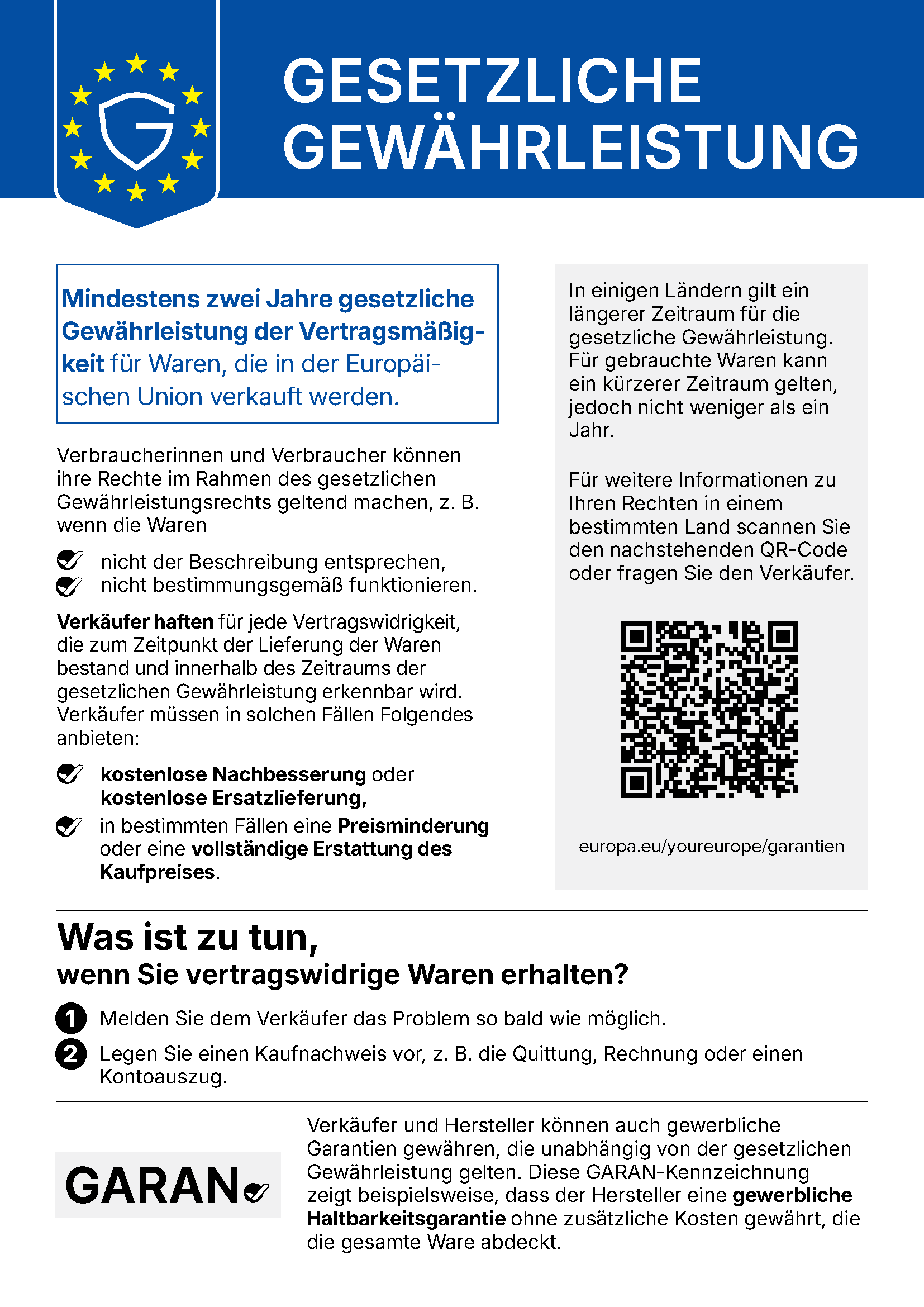 Harmonisierter EU-Hinweis zur gesetzlichen Gewährleistung der Vertragsmäßigkeit