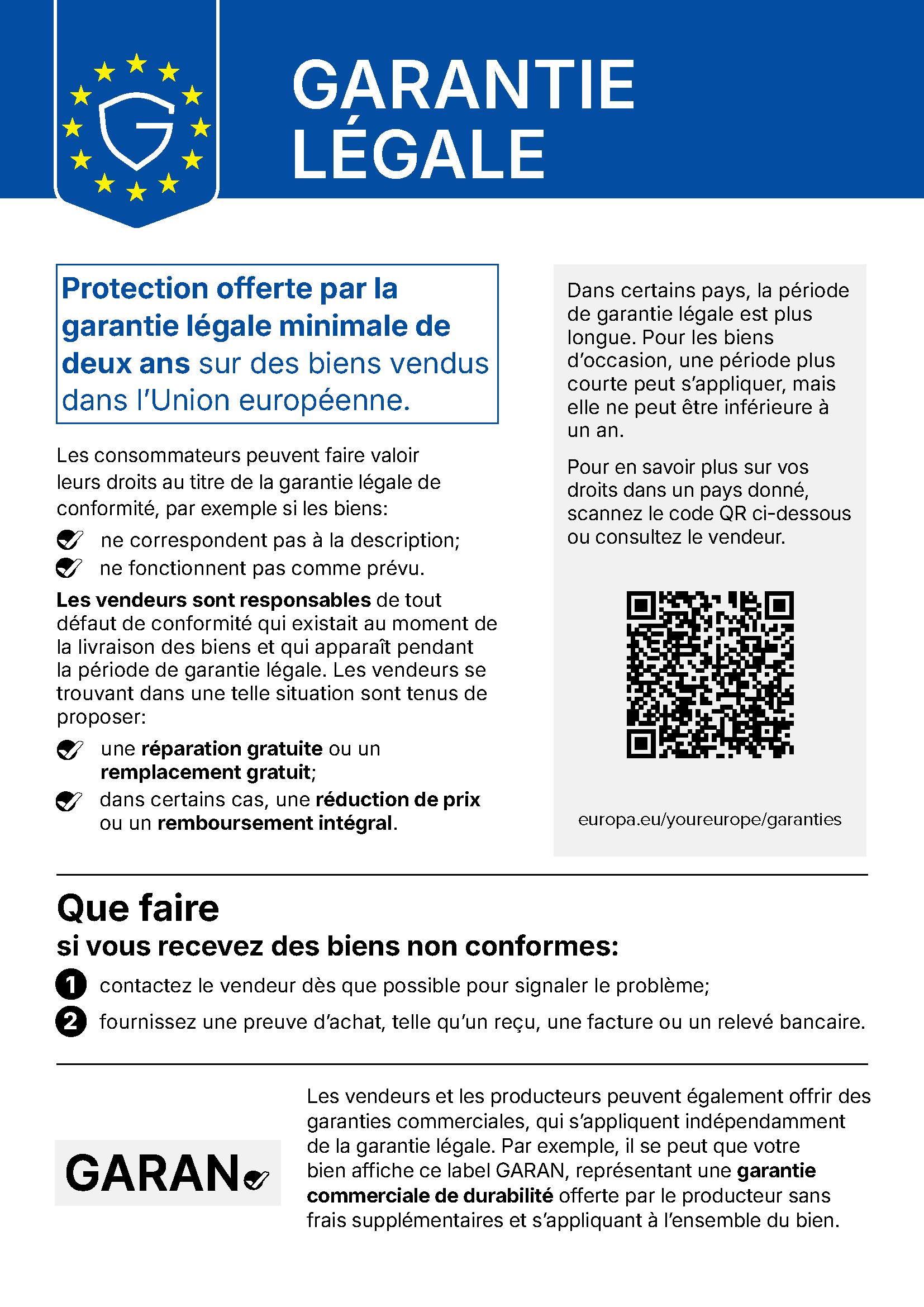 Avis harmonisé de l’UE sur la garantie légale de conformité