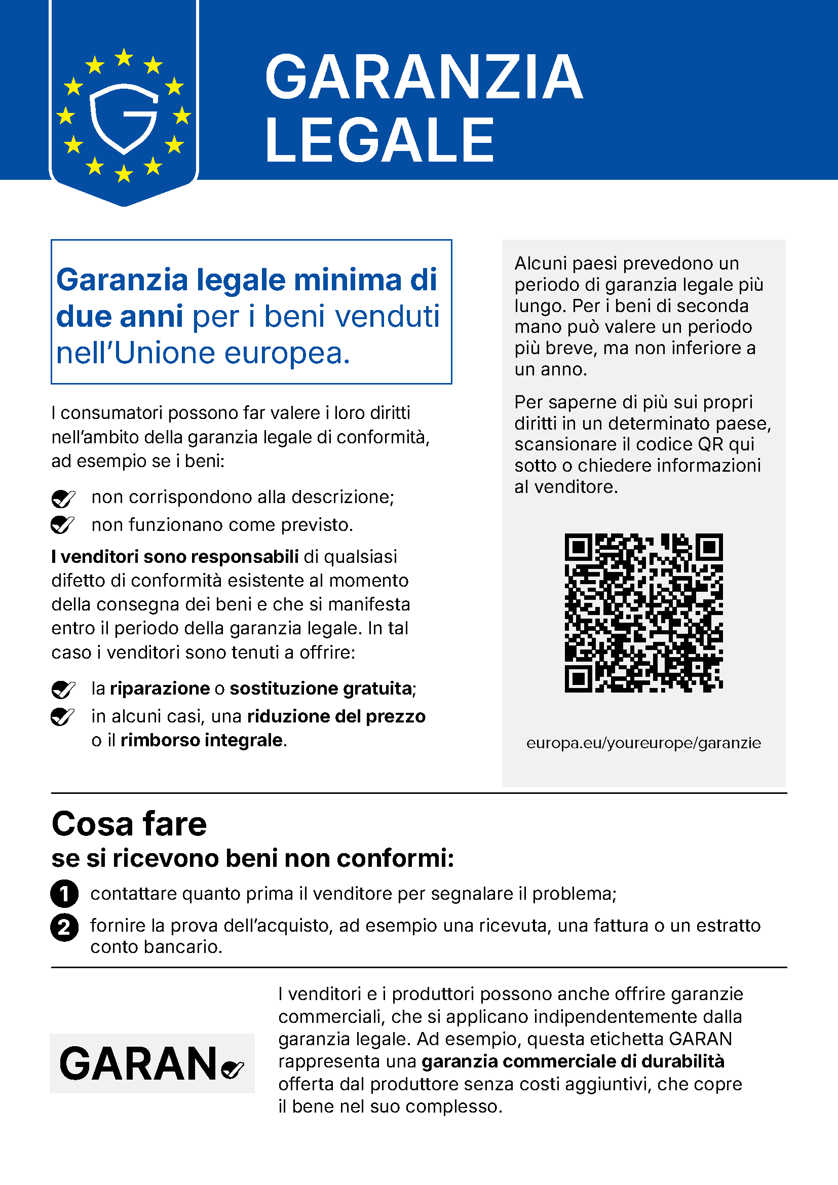 Avviso armonizzato dell’UE sulla garanzia legale di conformità