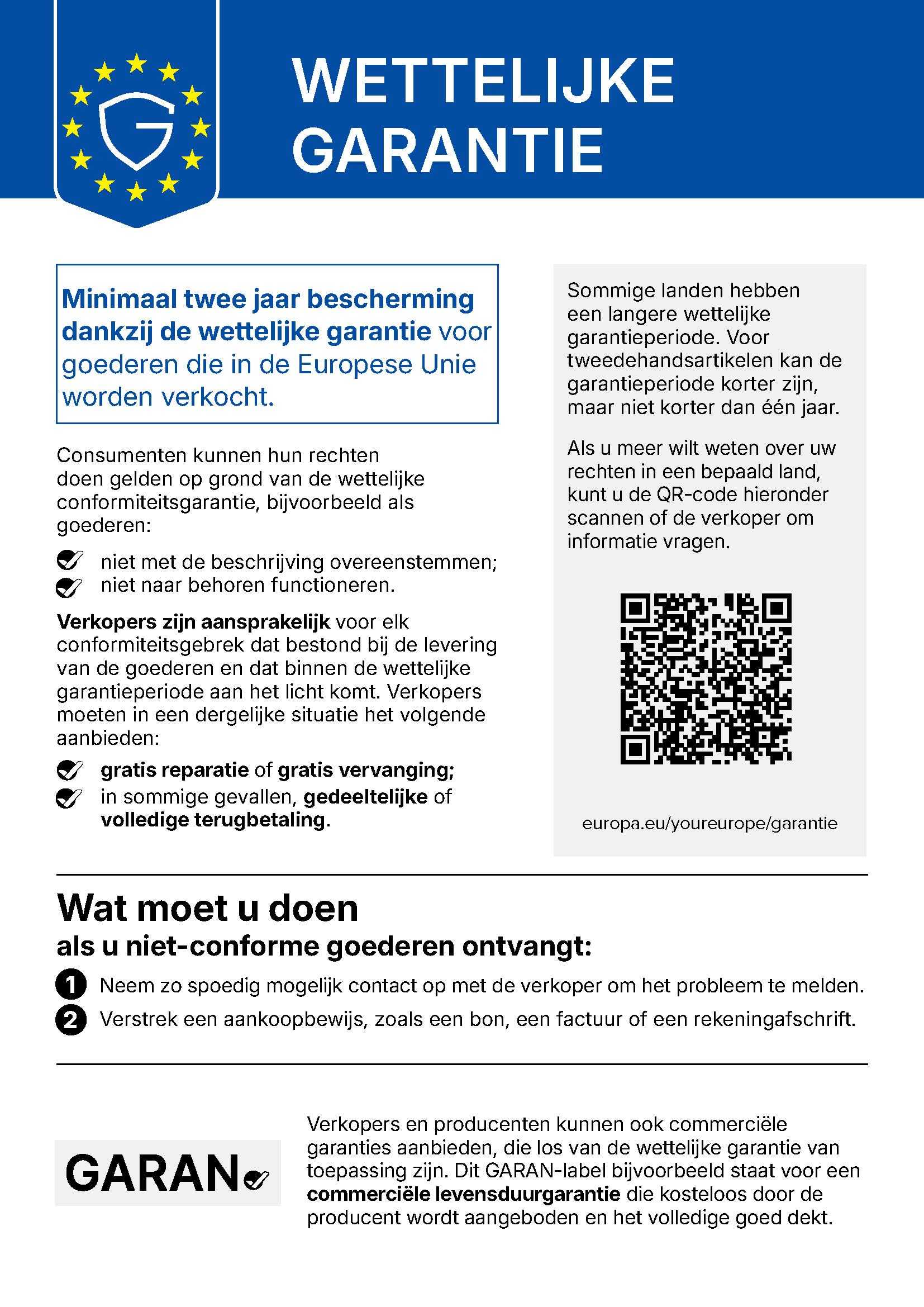 Geharmoniseerde EU-kennisgeving over de wettelijke garantie van overeenstemming