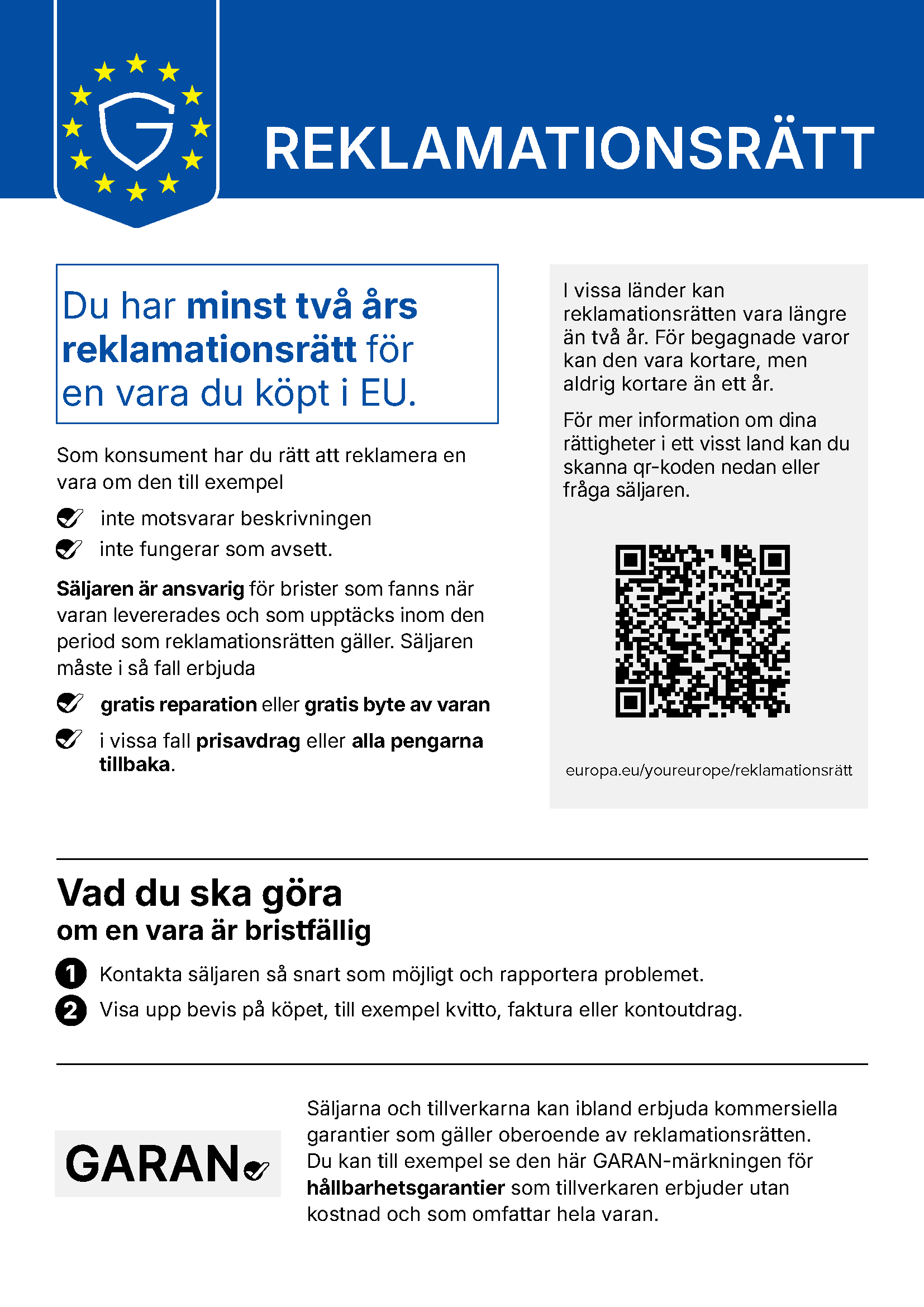 EU:s harmoniserade meddelande om den lagstadgade garantin för överensstämmelse